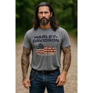 Harley Davidson US Flag Mens T-Shirt Size XL Gray NWOT Treasure Coast Florida